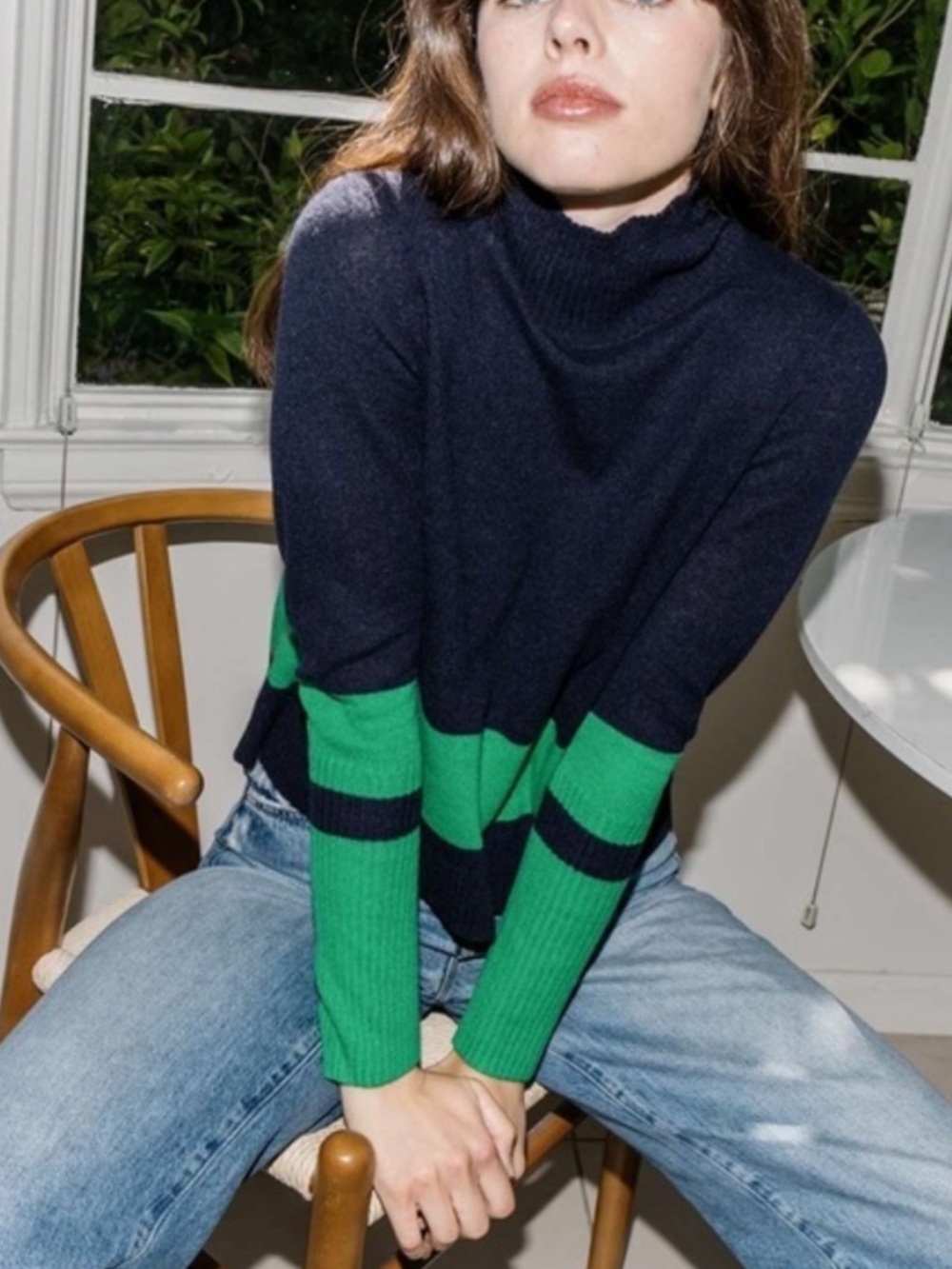 Filoro Addison 100% Cashmere Colorblock Turtleneck Sweater NWT S